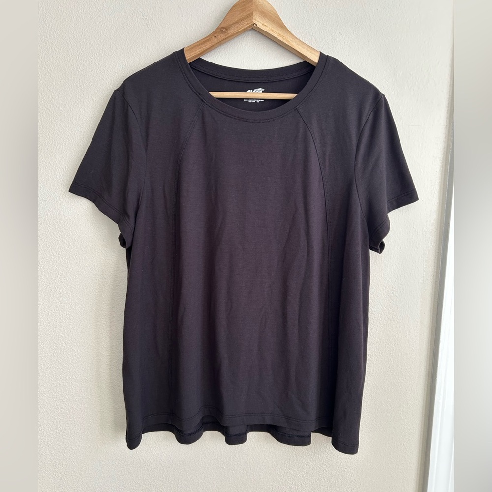 Avia Women's Black Short Sleeve Crew Neck Activewear Shirt Top Rayon Blend XL
